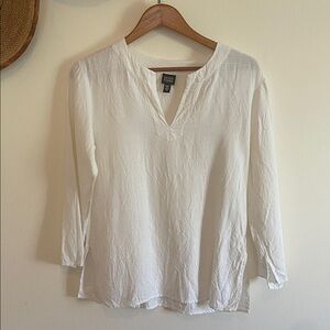 Eileen Fisher Cream Split-Neck Long-Sleeve Tunic